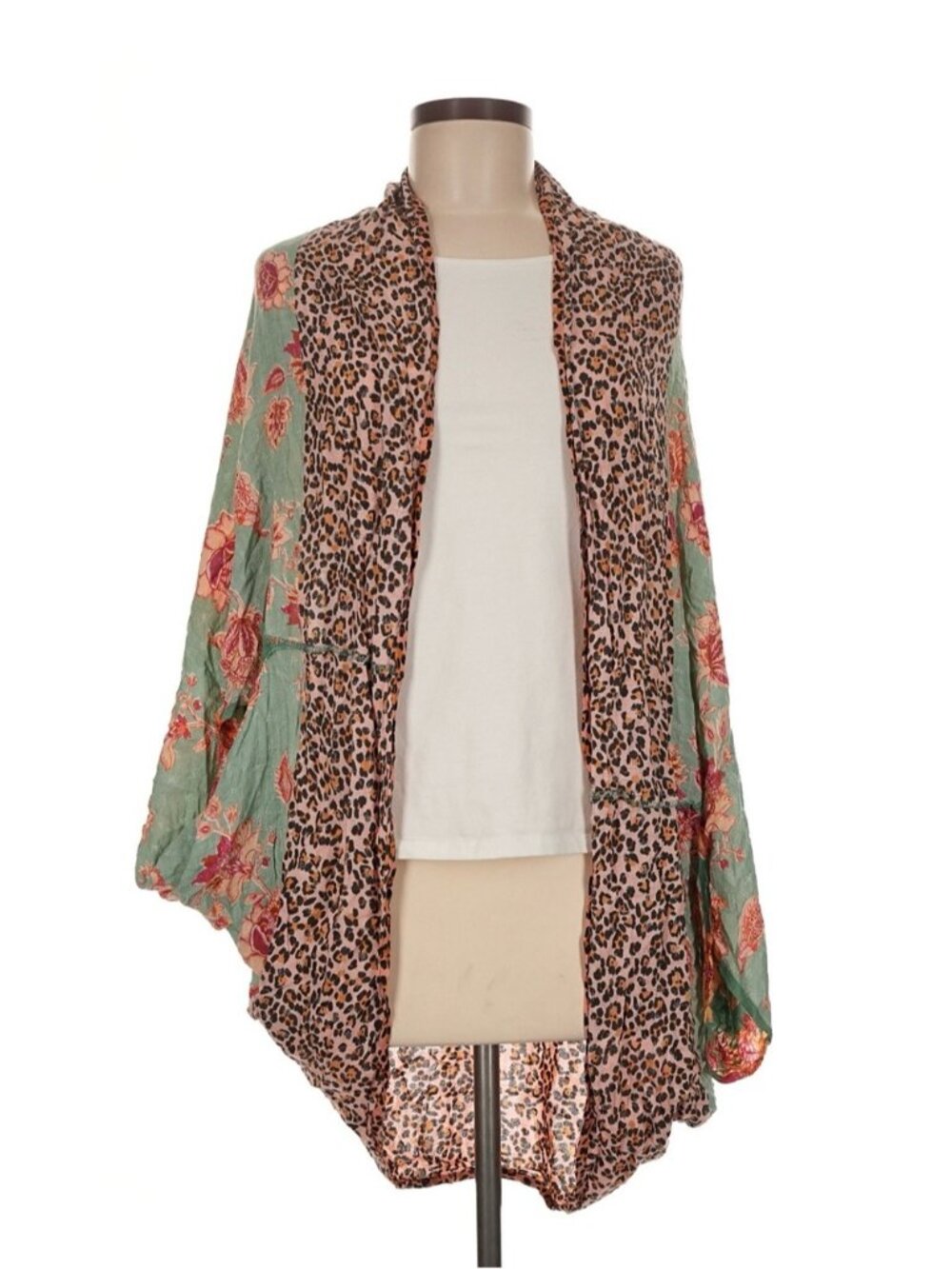 Anthropologie Kachel Kimono Top Pink Black Mustard Leopard Print